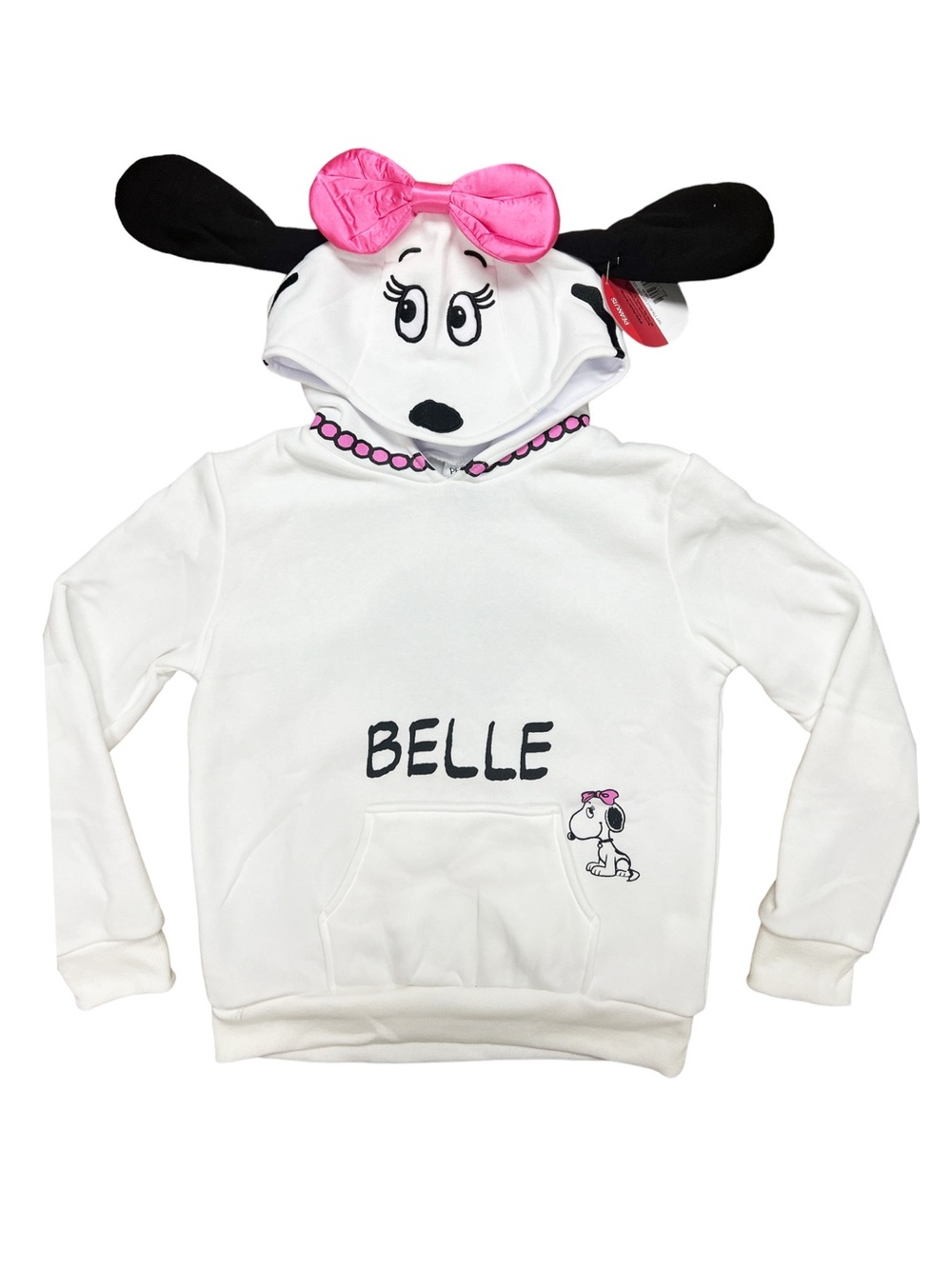 Peanuts Belle White Hoodie with Pink Bow – Youth XL